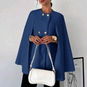 Women's Simple Elegant Apricot Solid Poncho Cape Coat, Outer Jacket